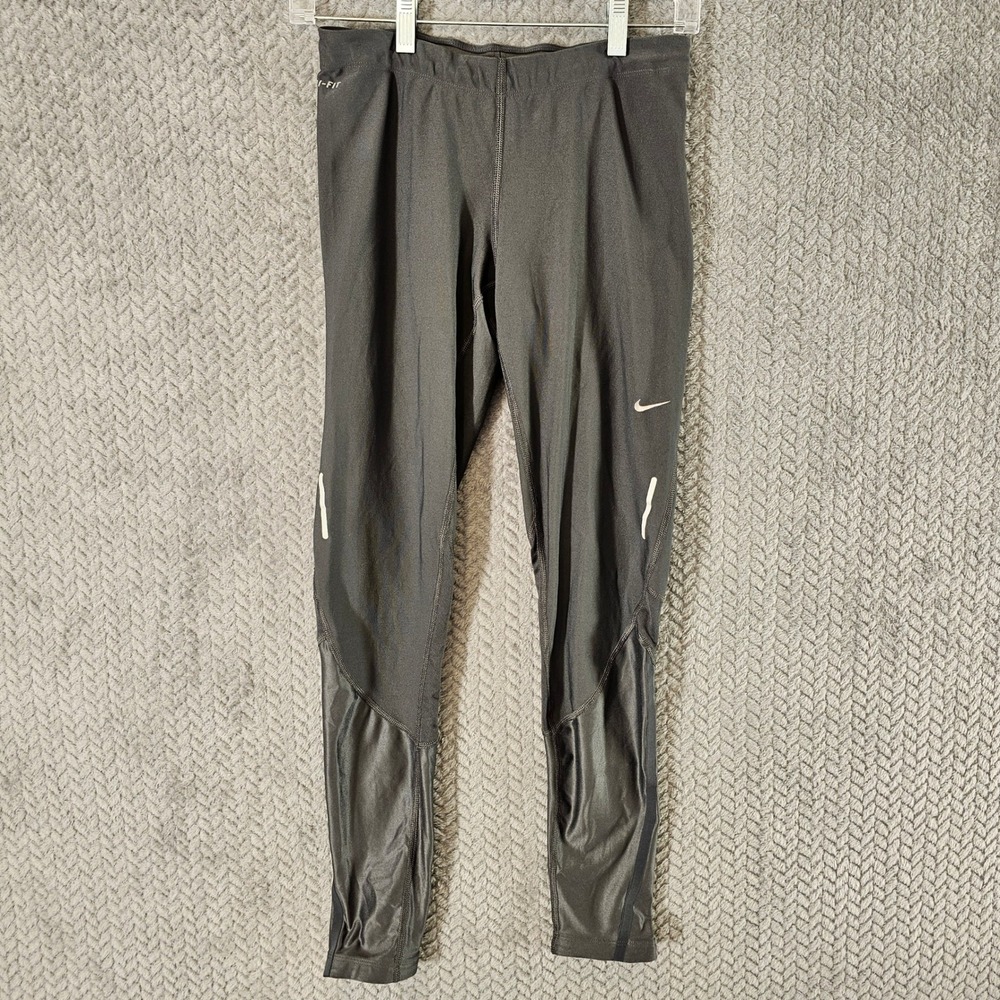Nike Dri-FIT Women Running Leggings Gray Reflective Ankle Zip Size S Small